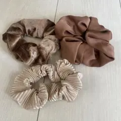 シュシュ 3点セット ブラウン系 ヘアアクセサリーのサムネイル