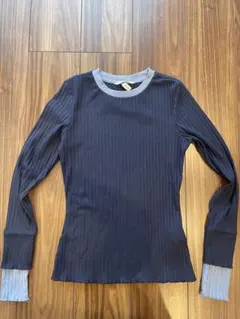 H&M リブ編み長袖トップス Sサイズ　ダークブルー