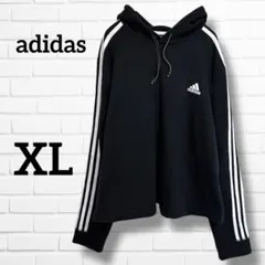 adidas アディダス プルオーバー パーカー ブラック 【XL】ショート丈