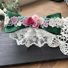 薔薇×緑サテンリボンのヘアクリップ♡セレモニー♡卒業式♡入学式♡卒園式♡
