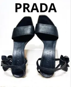 【美品】PRADA レザーサンダル ブラック 上品デザイン