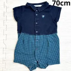 ファミリア ロンパース 70 チェック ネイビー 男の子 フォーマル
