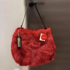 Nananoelレッドファーワンショルダーバッグ