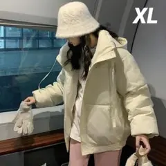 XLサイズ 中綿ダウンコート レディース フード付き ホワイト 496Y21