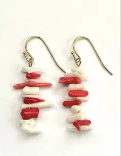 レッド ホワイトさざれ 珊瑚 ゴールド 大人 可愛い ハンドメイド ピアス