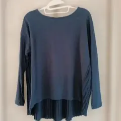 ネイビー 長袖 プリーツ トップス