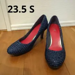 【美品】KIBERA ネイビー 編み込みパンプス 中ヒール