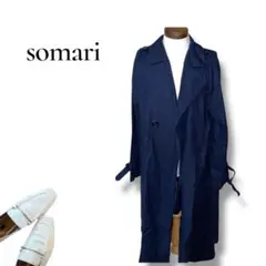 SOMARI ソマリ 　後方プリーツ　ネイビー　トレンチコート　ロングアウター