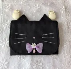 おしゃれ猫ちゃん移動ポケット　紫リボン花　しずく型チャーム　クリップ別売りのサムネイル