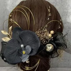 水引金箔♡黒胡蝶蘭髪飾り♡成人式　卒業式　前撮り　和装　袴　振袖　和玉　リボン