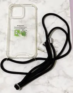 iPhone13promaxケース ショルダー ストラップ クリアケース 黒ひも