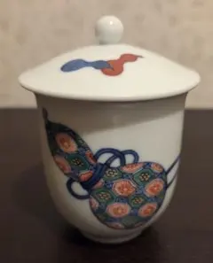 酒井田柿右衛門窯 湯呑茶碗 (小) 内蓋付 染錦瓢文