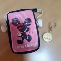 ミッキーマウス ポーチ キーホルダー付き