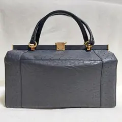 オーストリッチレザー 本革 角形 ハンドボストンバッグ ゴールド金具