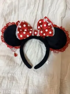 〈廃盤品レア〉ディズニー ミニー イヤリングカチューシャ ドットリボン　赤