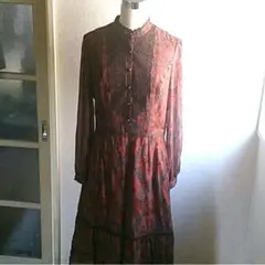 値下げ!高級ビンテージ昭和レトロ古着Leilian花柄シフォンワンピ