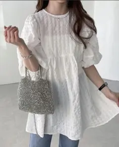 チェック柄ふくれジャガードペプラムチュニックのサムネイル