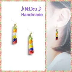 No.1509-細長E　琉球ガラス☆暖色MIX☆ピアス・イヤリング