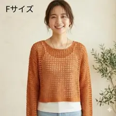 透かし編み クロップド丈 ニット オレンジ テラコッタ フリーサイズ 新品タグ付