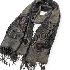 インド製 刺繍 ストール マフラー ウール グレー系