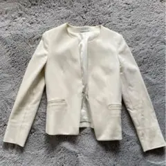 【PLST プラステ】ホワイト ノーカラー ジャケット サイズS