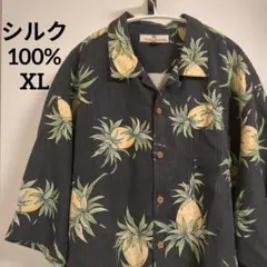 トミーバハマ アロハシャツ ココナッツボタン シルク100 XL 黒のサムネイル