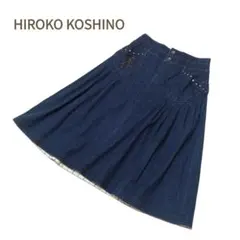ヒロココシノ　スタッズ付デニムスカート　タックフレア　ロゴ刺繍　Aライン　M