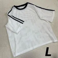 【数回使用】Lutique 肩ライン　メッシュＴシャツ　ホワイト　L 　トップス