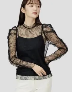 [スナイデル] ギャザースリーブレースブラウス