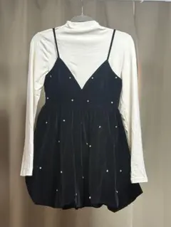 GRLビジューベロアキャミソールミニワンピースxボトルネックトップスセットアップ