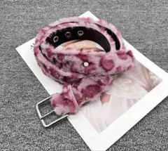 Y2K leopard fur long belt AFB レオパード　ピンク色