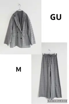 GU チェックオーバーサイズジャケットパンツ　セットアップ　M
