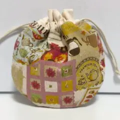 カラフルとティータイム　 ミニ まんまる 巾着　ハンドメイド