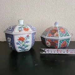錦松梅　有田焼容器入れ　陶器和食器 蓋付き 2個セット