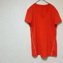 オレンジ Vネック Tシャツ 【L】