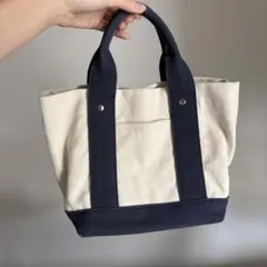 トートバッグ ミニトート　ランチトート キャンバス　ネイビー　生成り