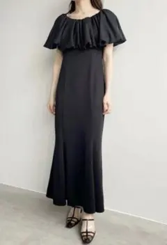 COCO DEALオフショルバルーンケープカットワンピース BLACK