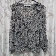 ZARAザラ葉柄フリル長袖VネックブラウスＬチュニックＬトップスＬ