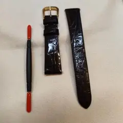 SEIKO 17ｍｍ　黒レザーベルト　サイドワニ ゴールドバックル