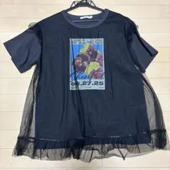 niko and… ニコアンド　チュールレイヤーフラワーフォトTシャツ　M 半袖