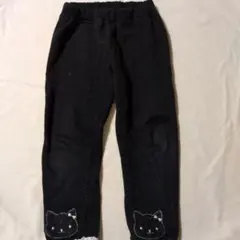 西松屋 キッズ パンツ 黒 猫モチーフ 裏起毛 裾レース 110cm