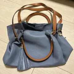 【KBF】グレー レザー トートバッグ フリンジ付き