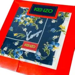 【極美品】KENZO ハンカチ 花柄 フラワー 総柄 ネイビー シール箱付き 紺のサムネイル