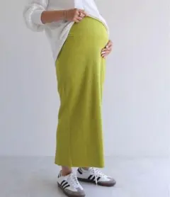andme マタニティ セルフカットリブタイトスカート ライム