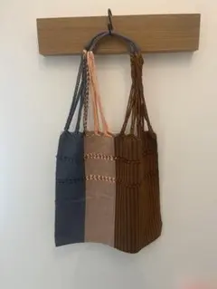 ハンモックバッグ　ストラップ　ピンク×グレー