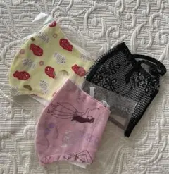 布マスク(ハンドメイド)3点セット　大人サイズ　ハワイフラ/お魚/ブラックレース