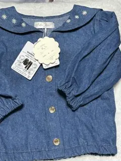 デニムブルー フラワー刺繍 シャツ　デニム　ジャケット　女の子　ベビー　80cm