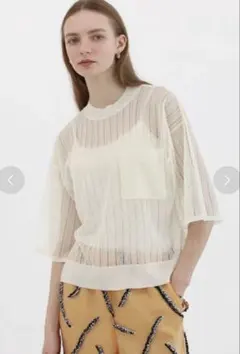 ヤマダヤ Aga 透かし編みストライプニットPO 白