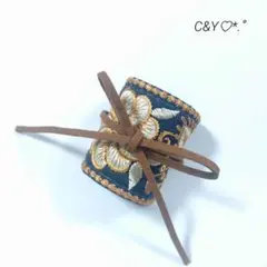 【ハンドメイド】インド刺繍リボン　ポニーフック　ヘアアクセサリー①