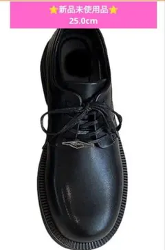 【新品】25cm 厚底 レースアップシューズ ブラック 本革インナー 消臭通気性